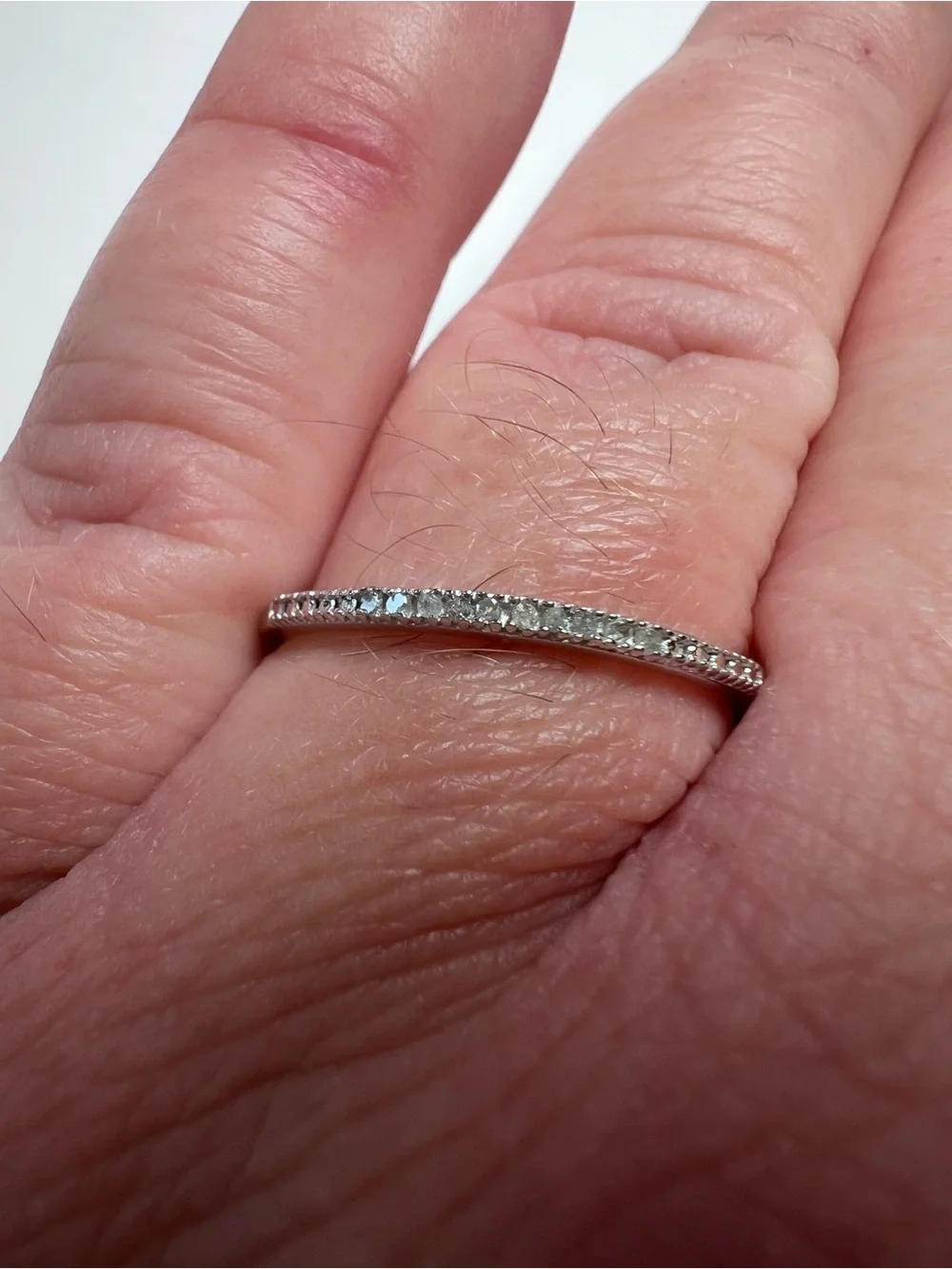 Delicate .925 Sterling Silver Pavé Diamond Half Eternity Band Ring - Size 8